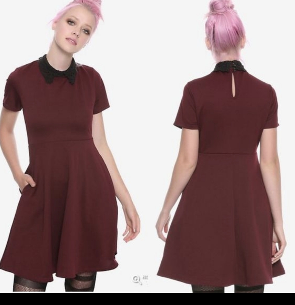 Hot topic gothic skater dress maroon black women's xs Peter pan collar punk
